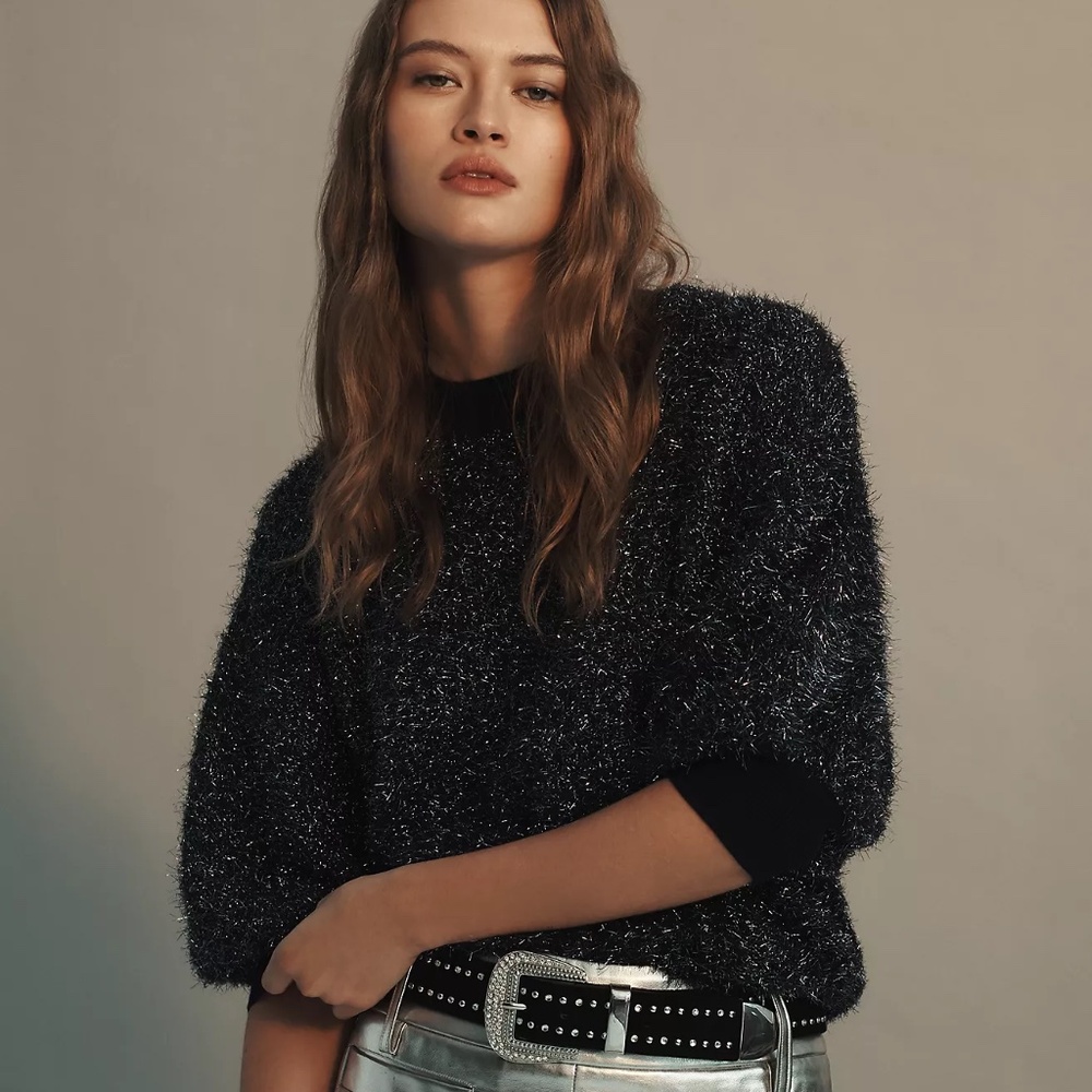 ANTHROPOLOGIE The Violetta Short-Sleeve Tinsel Sweater by Maeve - Size 1X (NWT)